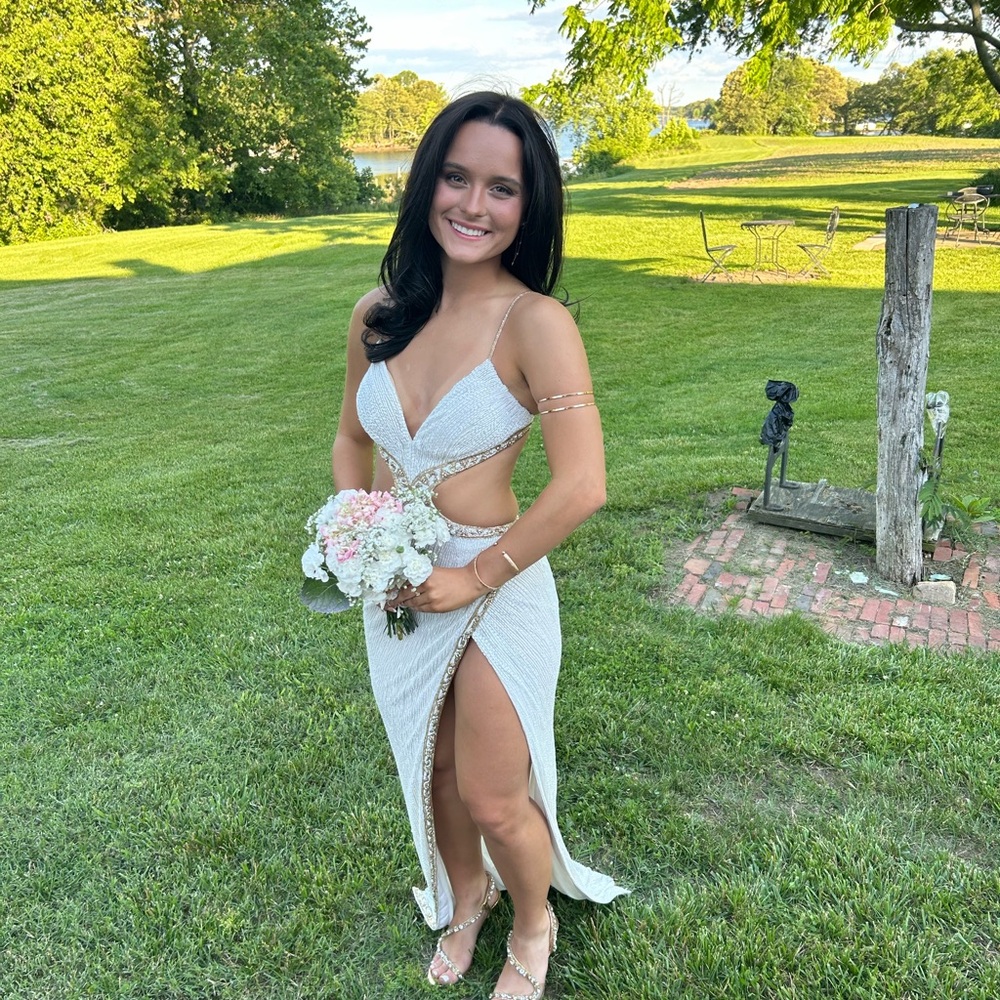 Sherri Hill White and Gold Prom Dress